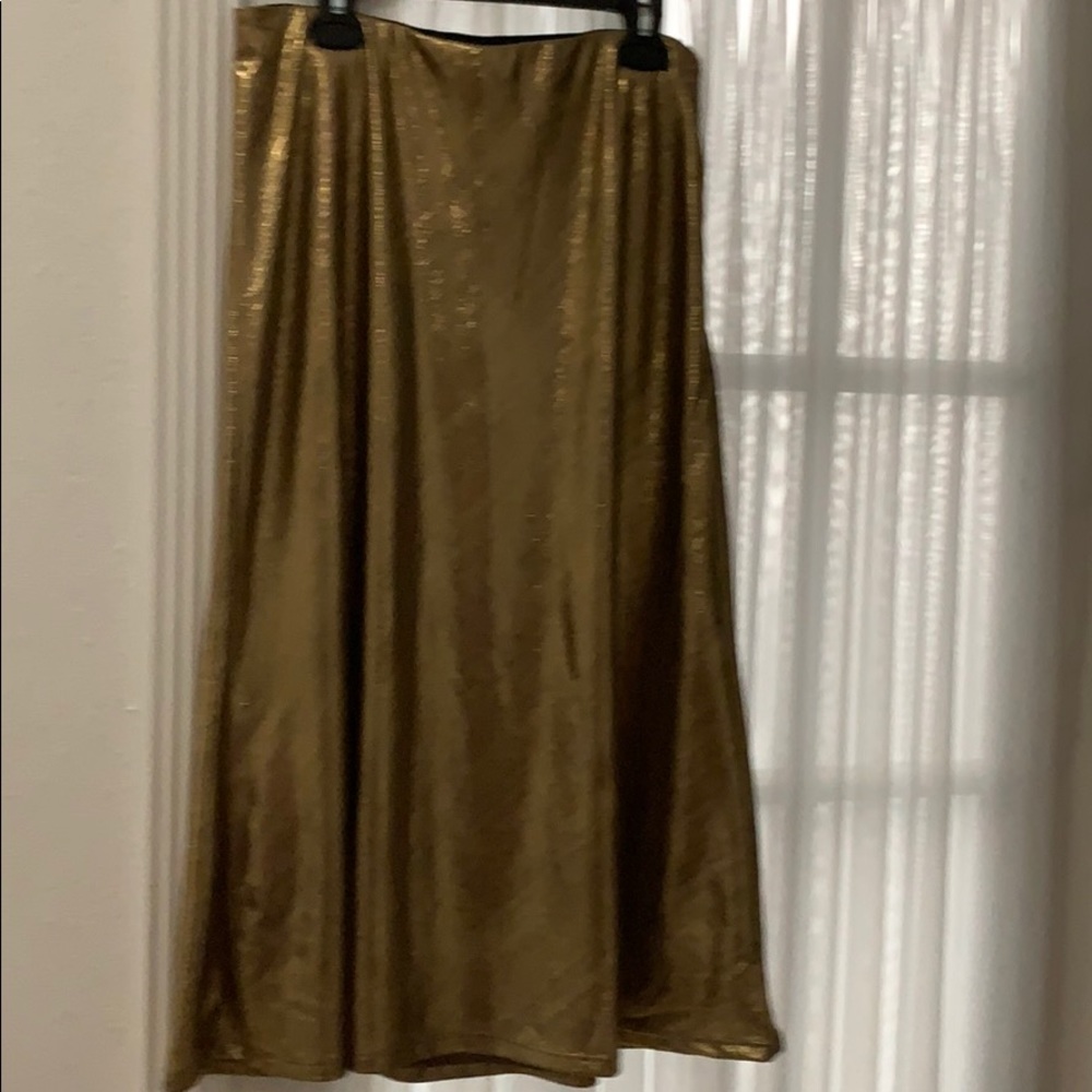 Aqua Metallic Gold Midi Skirt